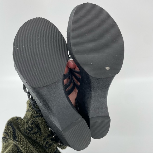 Harley Davidson Womens Wedge Sandals Black Leather Studded Strappy Clog 7M - Picture 6 of 8